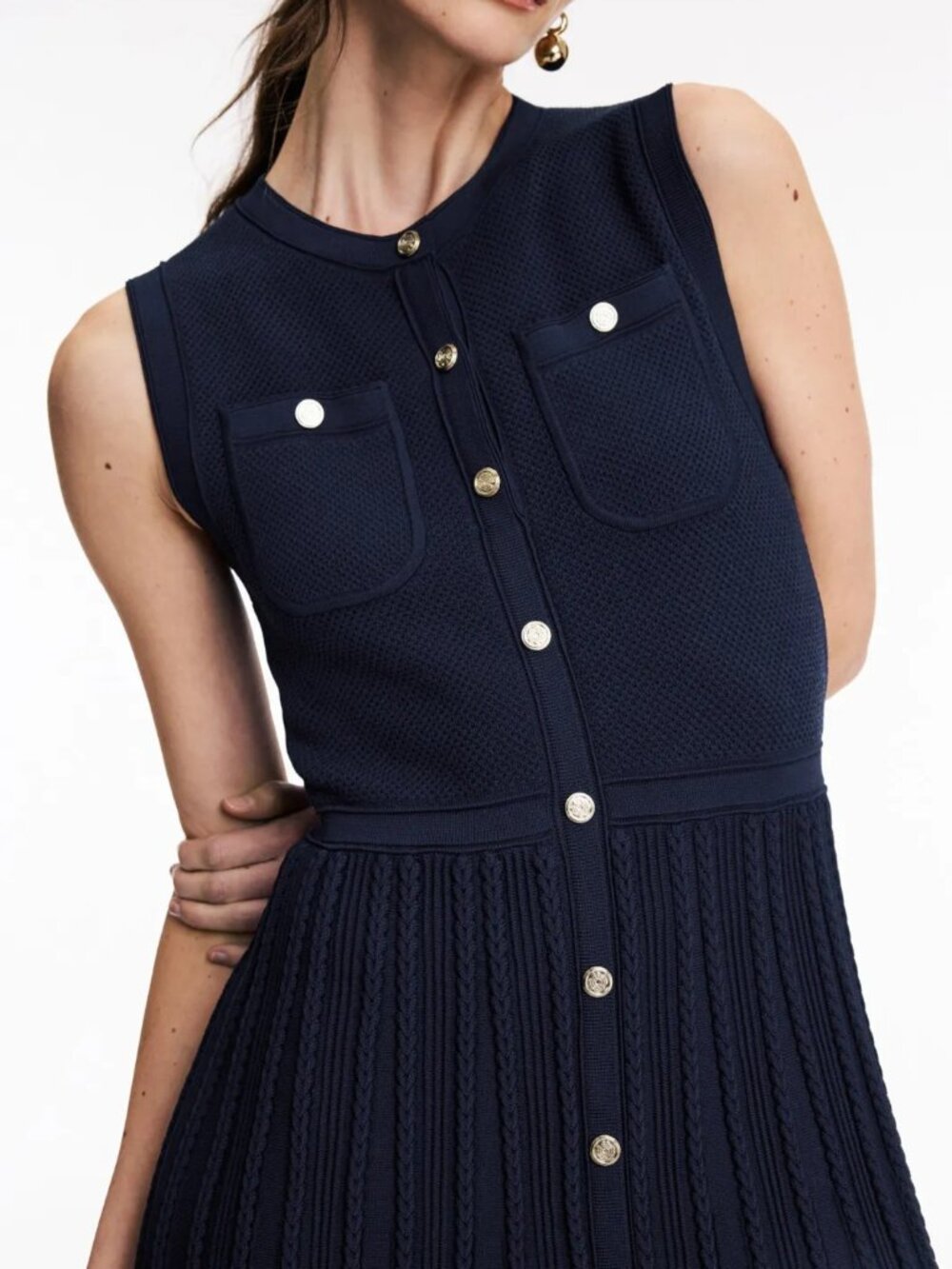 Maje Navy Sleeveless Knit Midi Dress Size 34 US 0 MSRP $445 - Picture 3 of 11